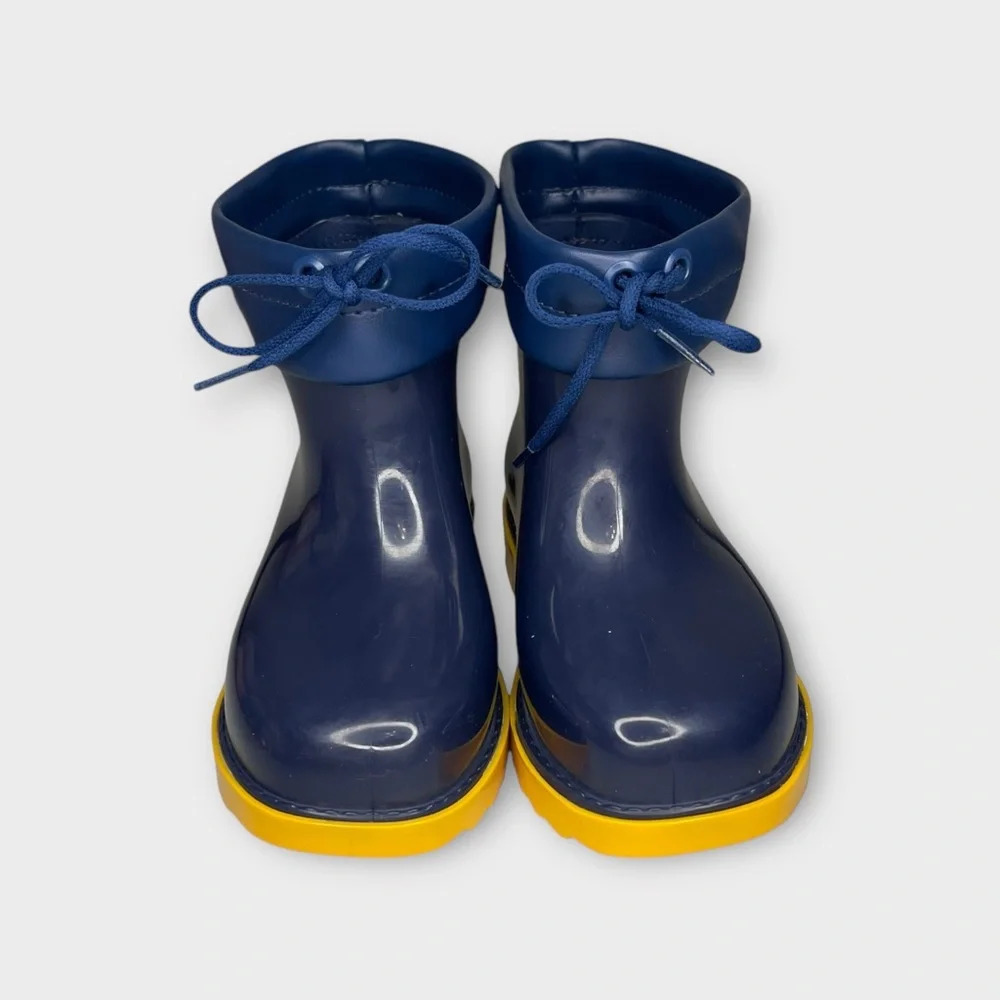 Mini Melissa Navy Blue Yellow Bottom Rain Boots